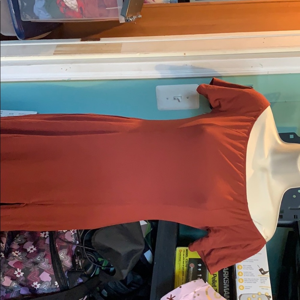 Rust off the shoulder dress with side split